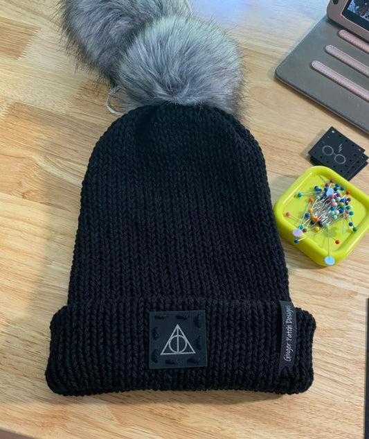 Wizard Black Knit Pom Beanie