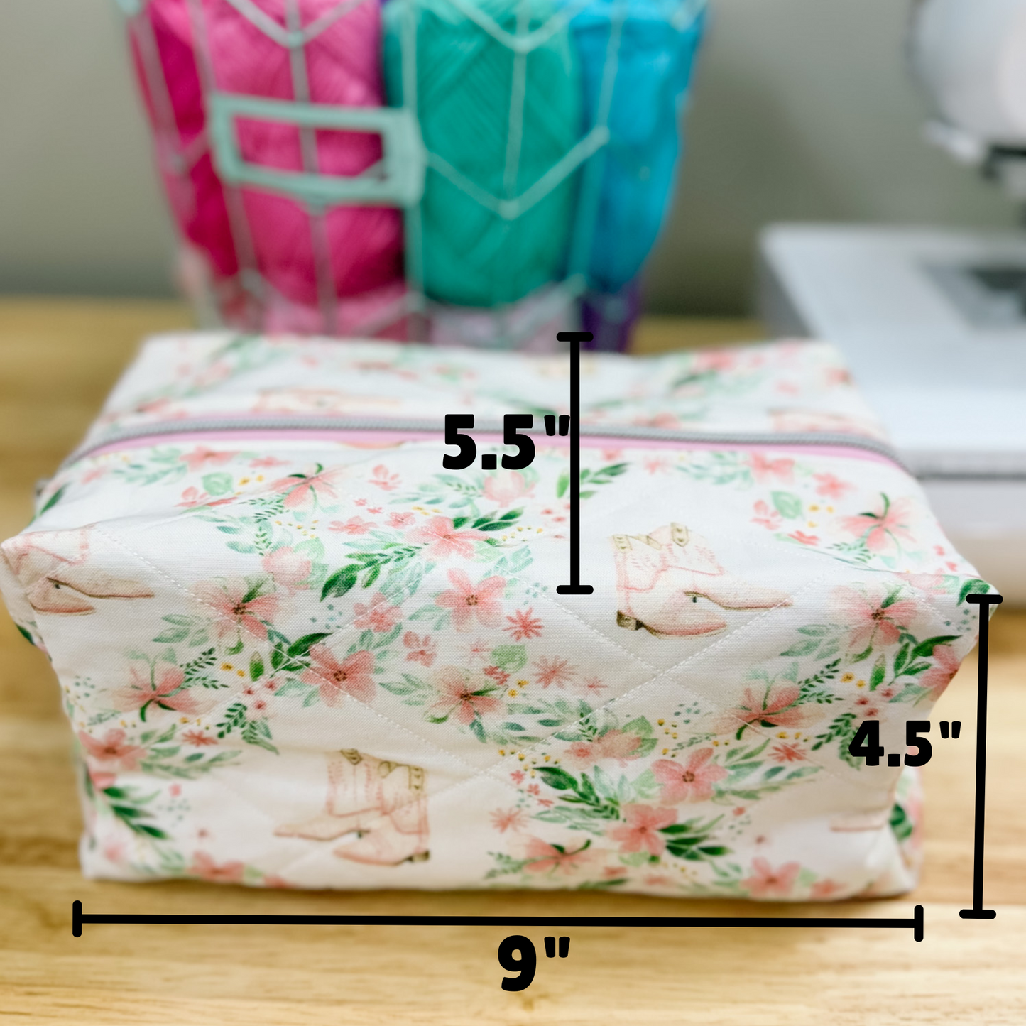 Pink Cowboy Boots & Green Floral Large Boxy Bow Bag