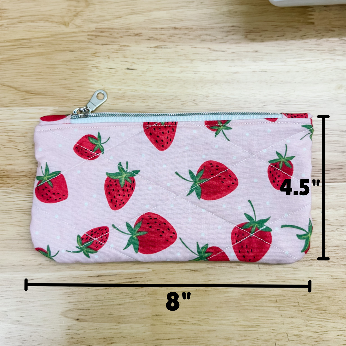 Pink Strawberry Flat Quilted Bow Pouch
