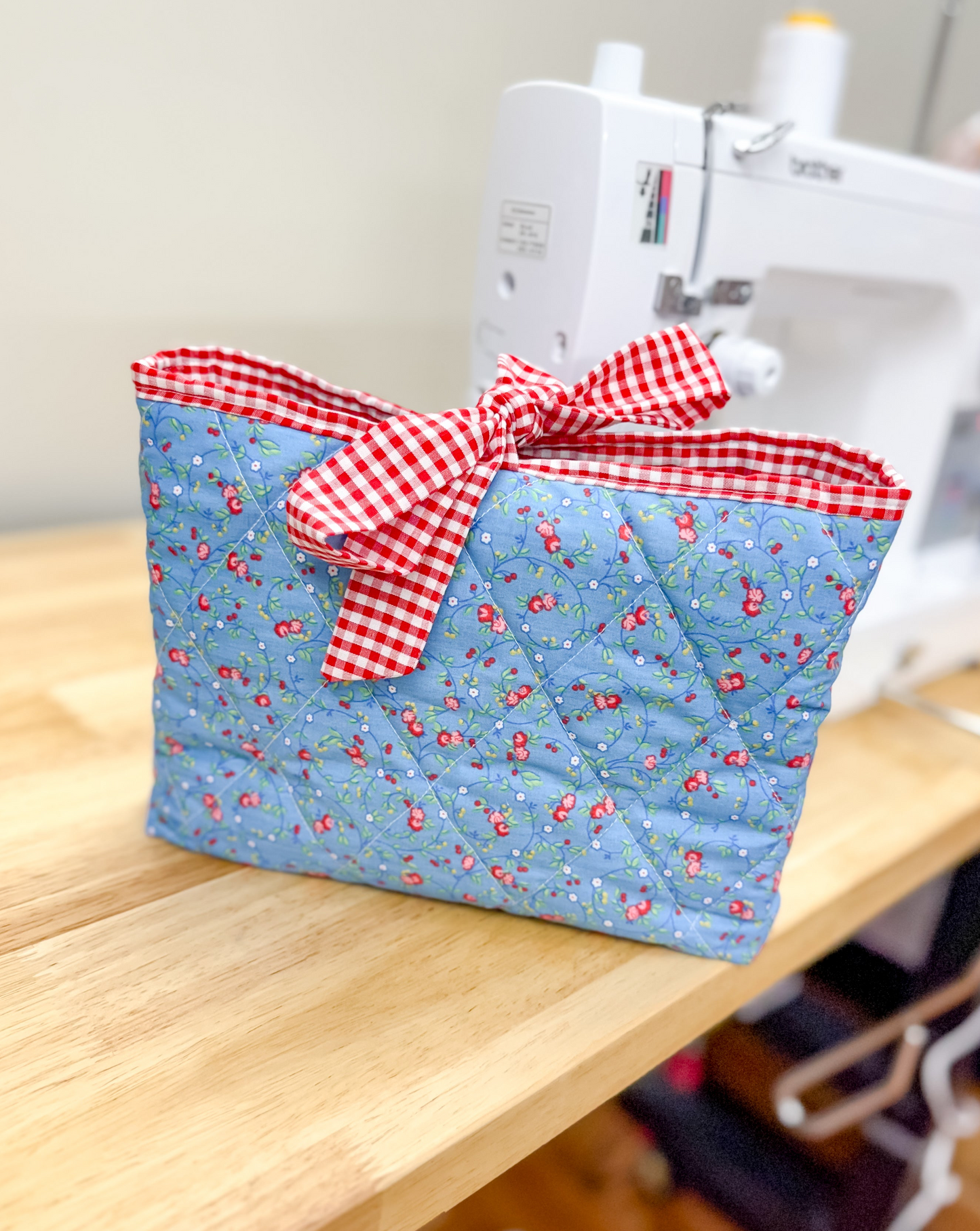 Quilted Book Sleeve w/Bow Tie Closure Blue & Red Plaid