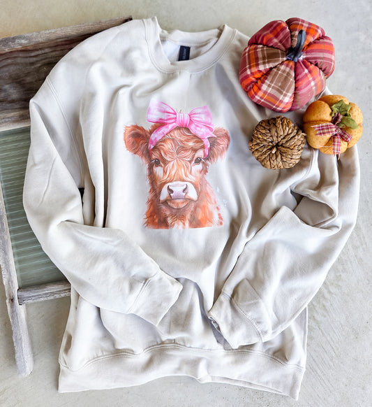Highland Cow Pink Bow Sweatshirt