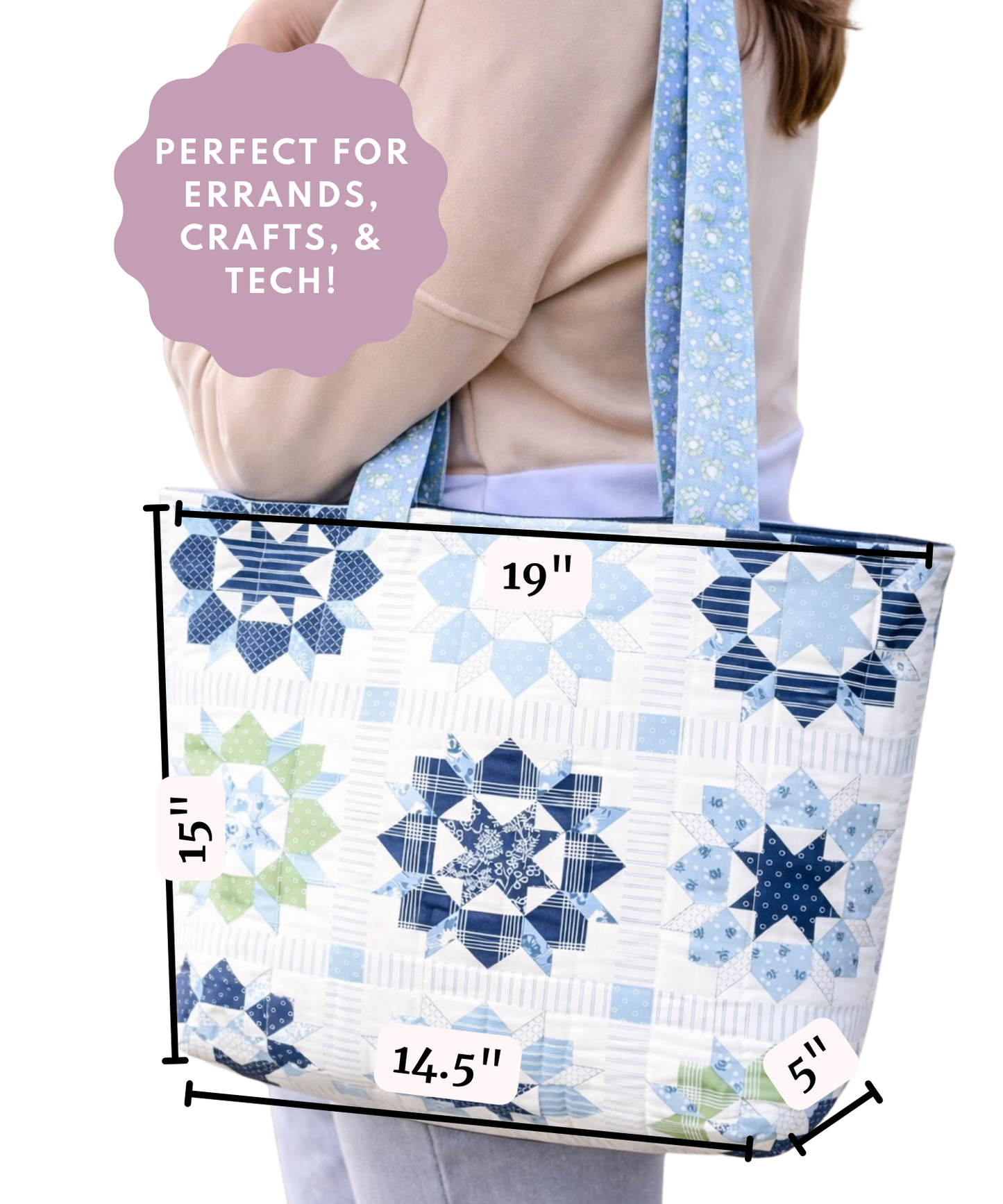Charlotte Tote Bag Sewing Kit ~ Nantucket Summer LIGHT BLUE ~PDF Pattern Digital Download & Video Tutorial