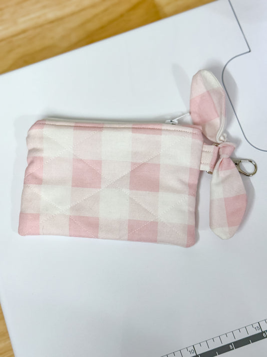 Pink Plaid Bow Keychain Wallet