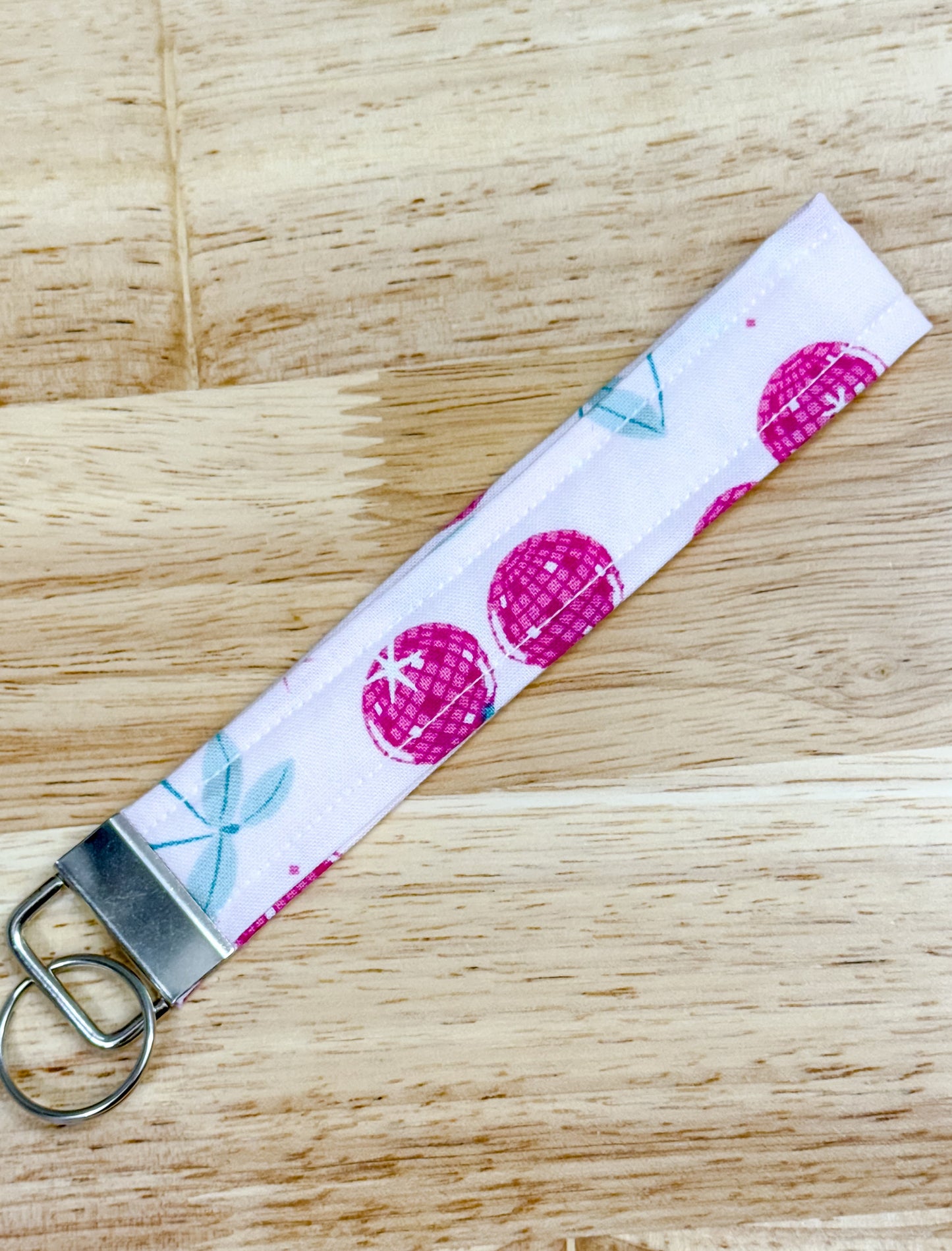Pink Disco Cherry Quilted Keychain