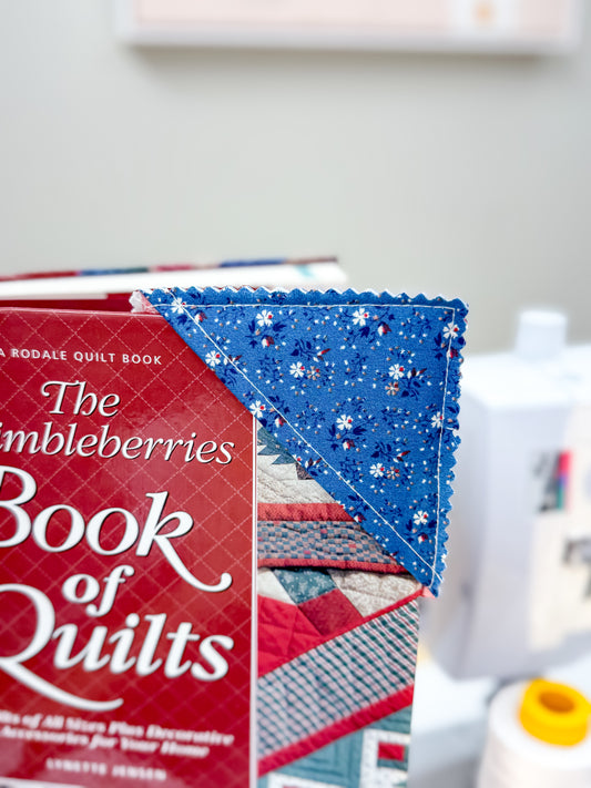 Red Plaid & Blue Floral Raw Edge Corner Bookmarks