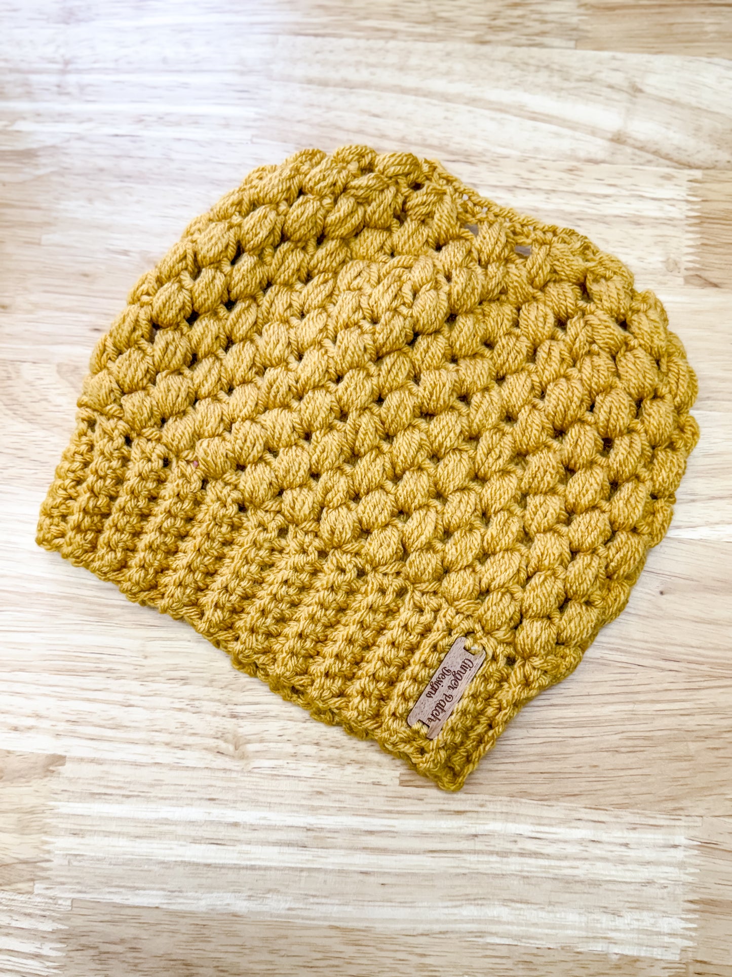 Mustard Yellow Crochet Bun Beanie
