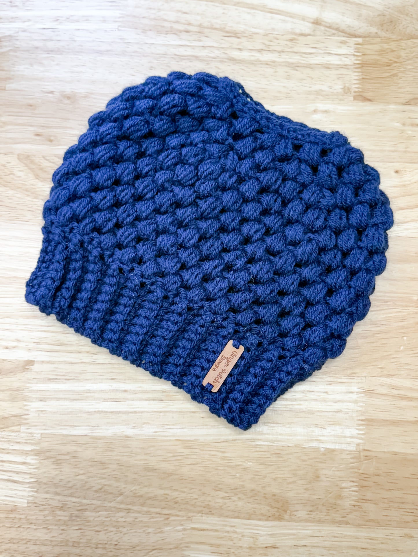 Navy Blue Crochet Bun Beanie
