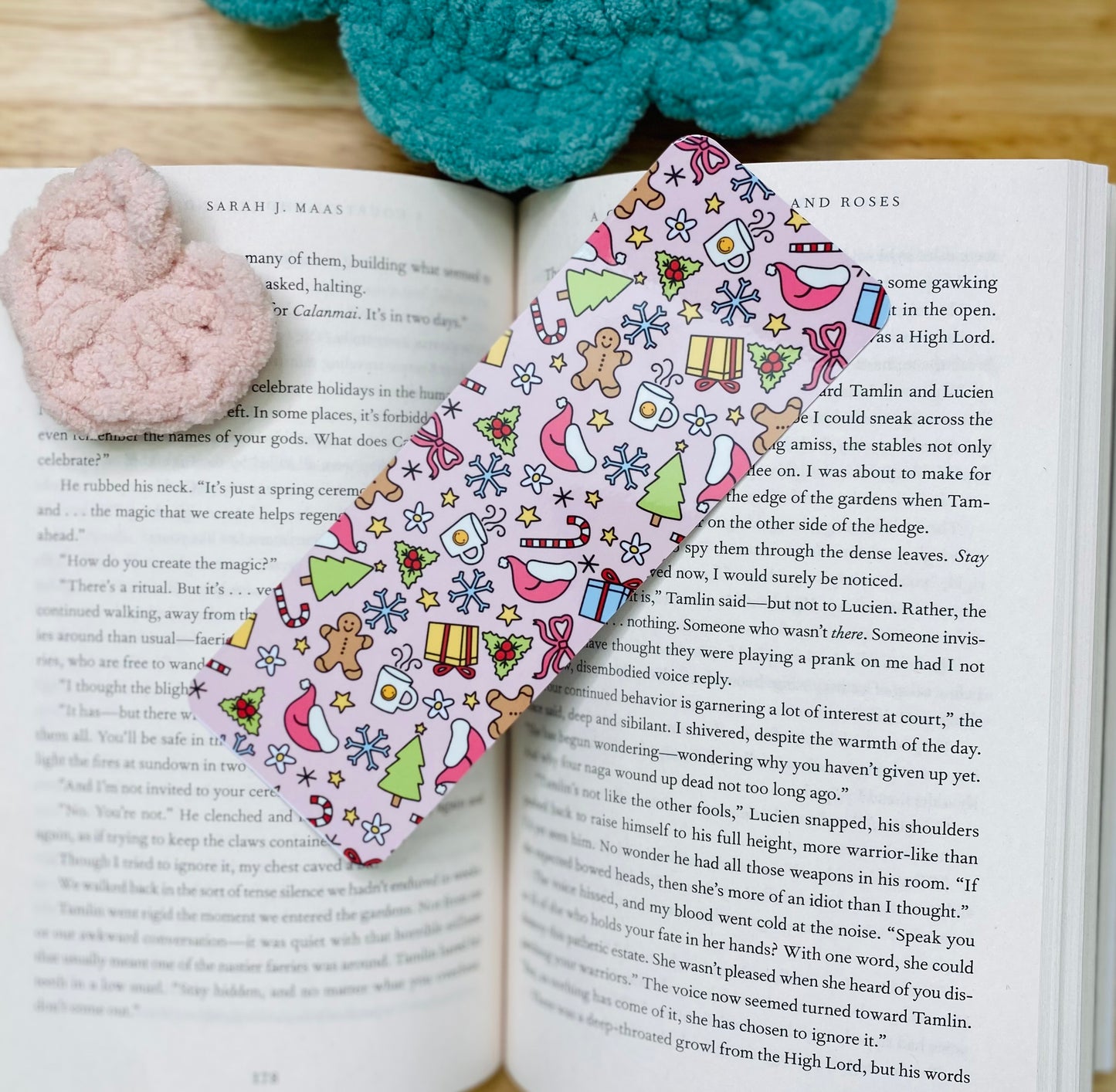 Pink Gingerbread Christmas Tree Snowflake Bookmark