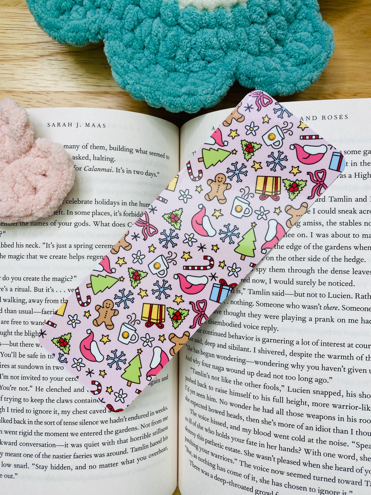 Pink Gingerbread Christmas Tree Snowflake Bookmark