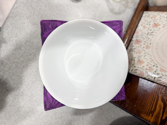 Beige Purple Butterfly Reversible Fabric Bowl Cozy 10"