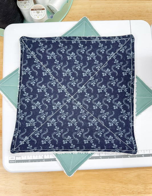 2-Pack Terry Cotton Dish Cloth Navy Leaf