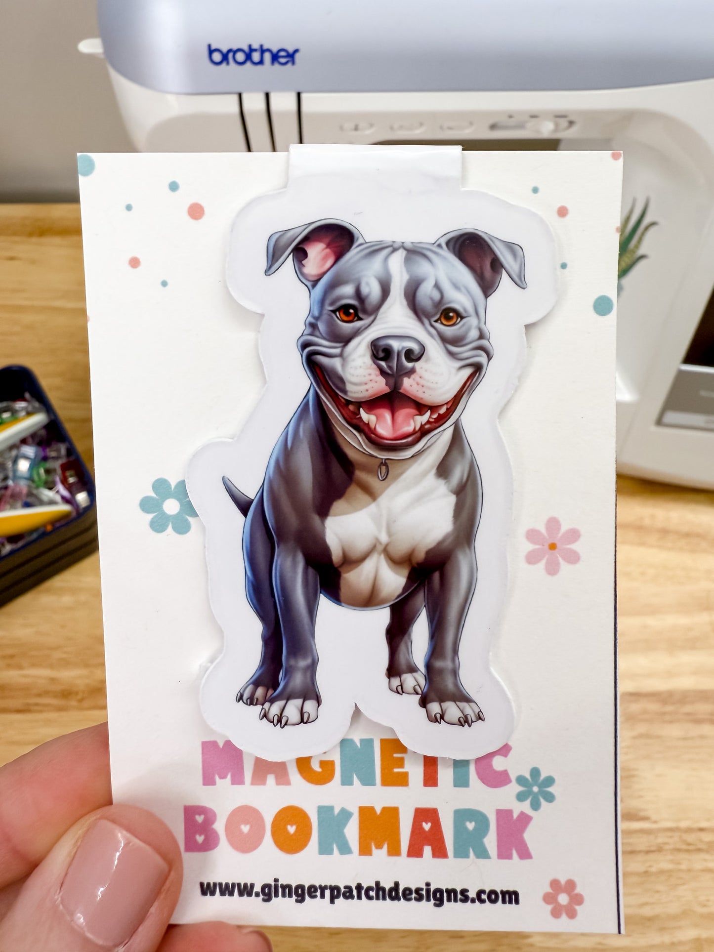 Blue Pitbull Magnetic Bookmark