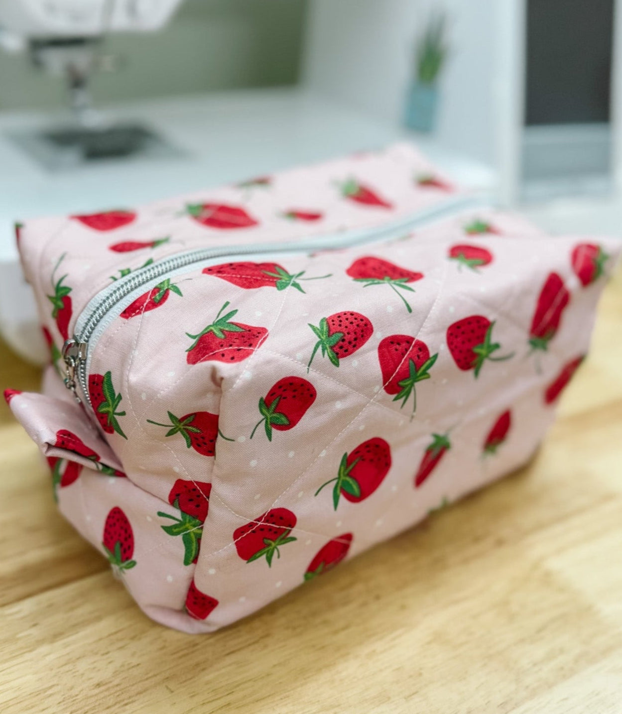 Pink Strawberry Quilted Bow Bag