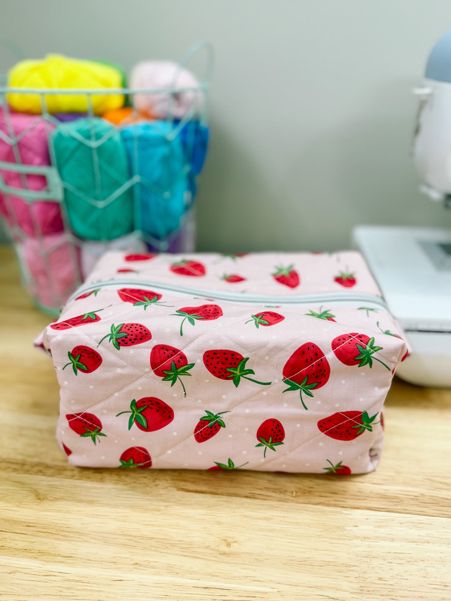 Pink Strawberry Quilted Bow Bag