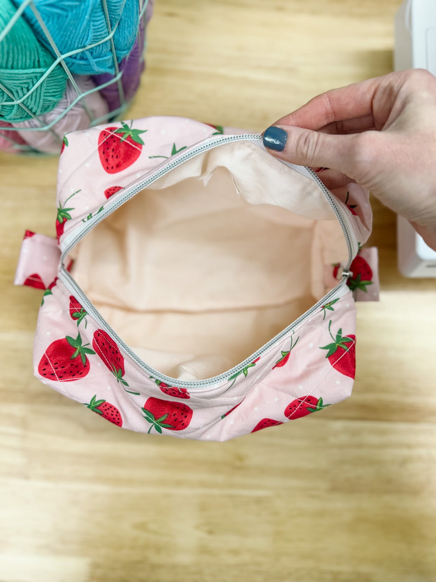 Pink Strawberry Quilted Bow Bag