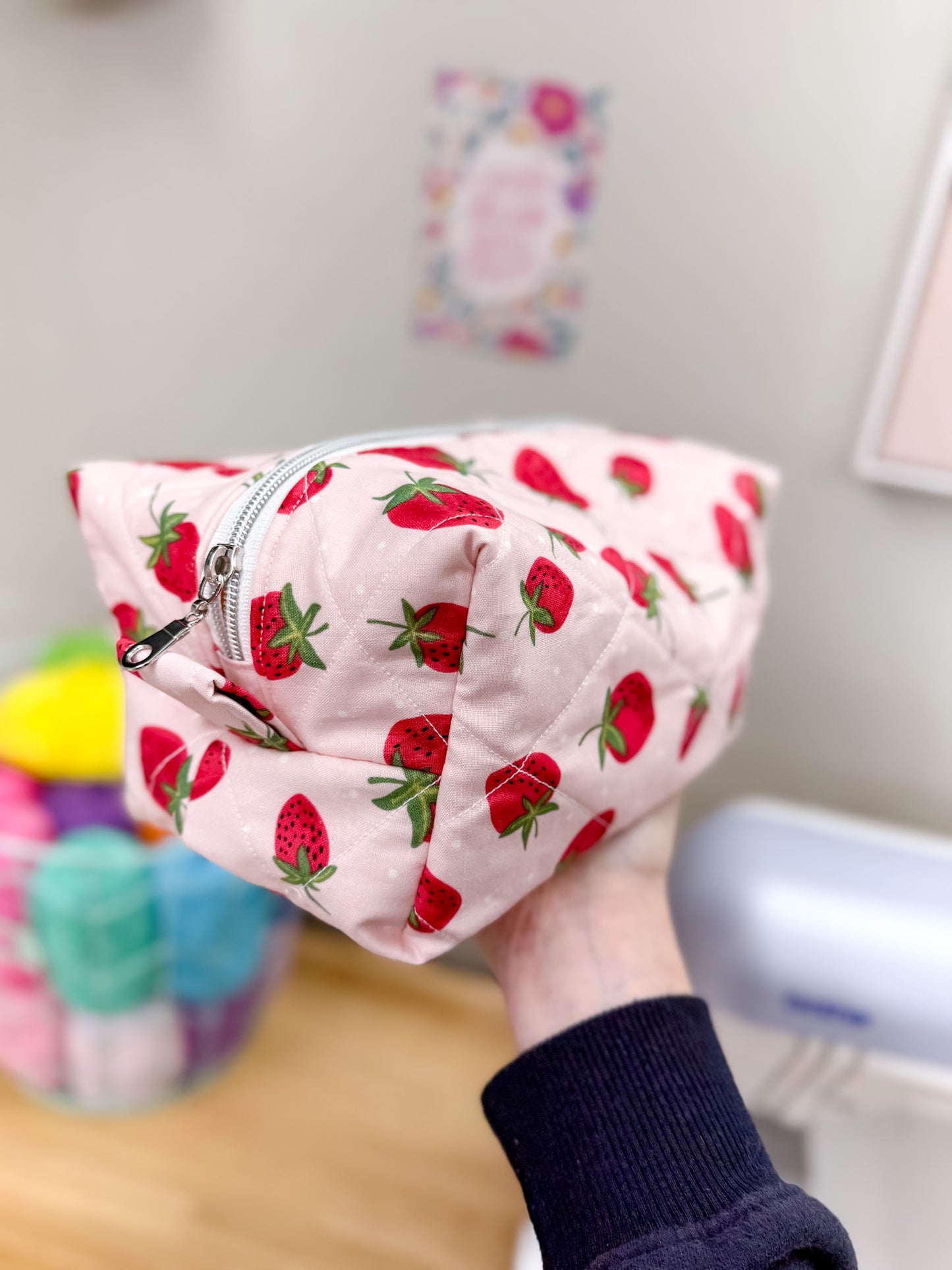 Pink Strawberry Quilted Bow Bag