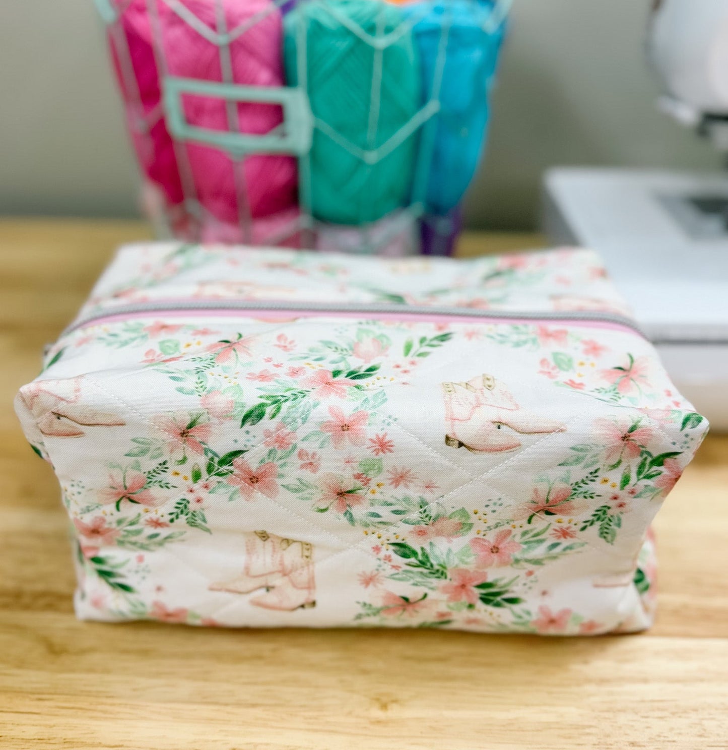 Pink Cowboy Boots & Green Floral Large Boxy Bow Bag