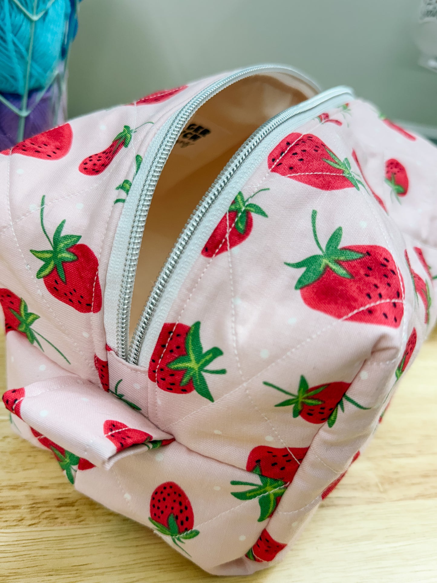 Pink Strawberry Quilted Bow Bag