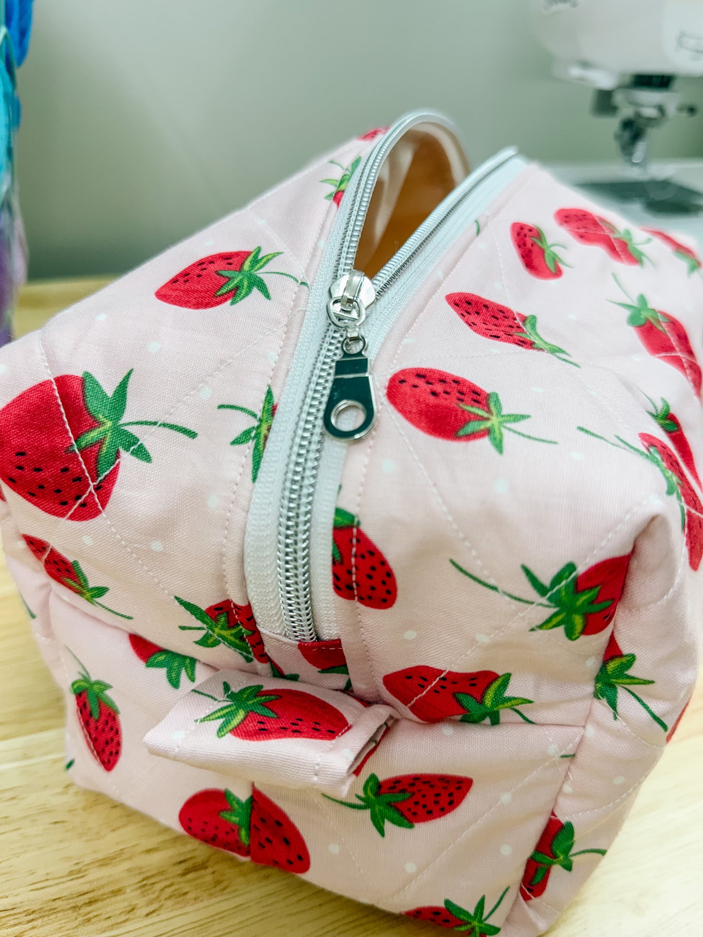Pink Strawberry Quilted Bow Bag