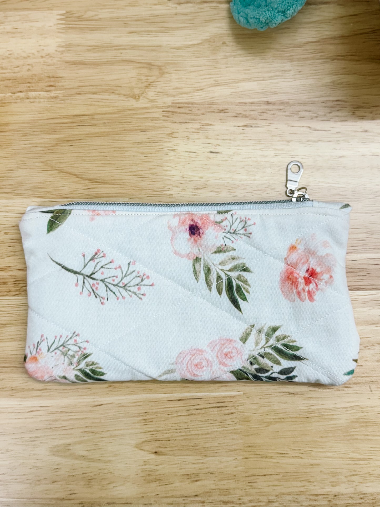 Boho Floral Blush Flat Quilted Bow Pouch