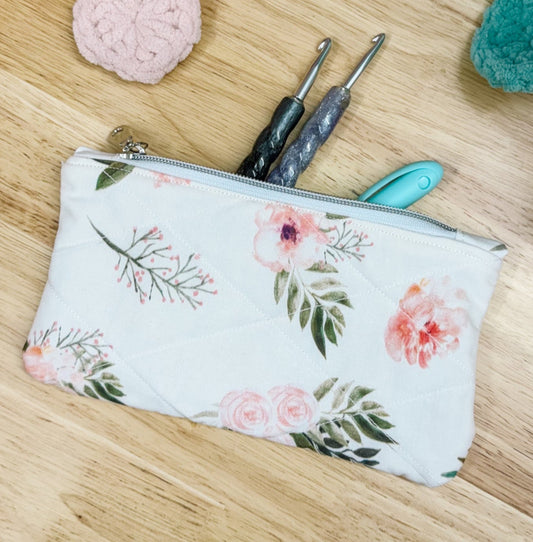 Boho Floral Blush Flat Quilted Bow Pouch
