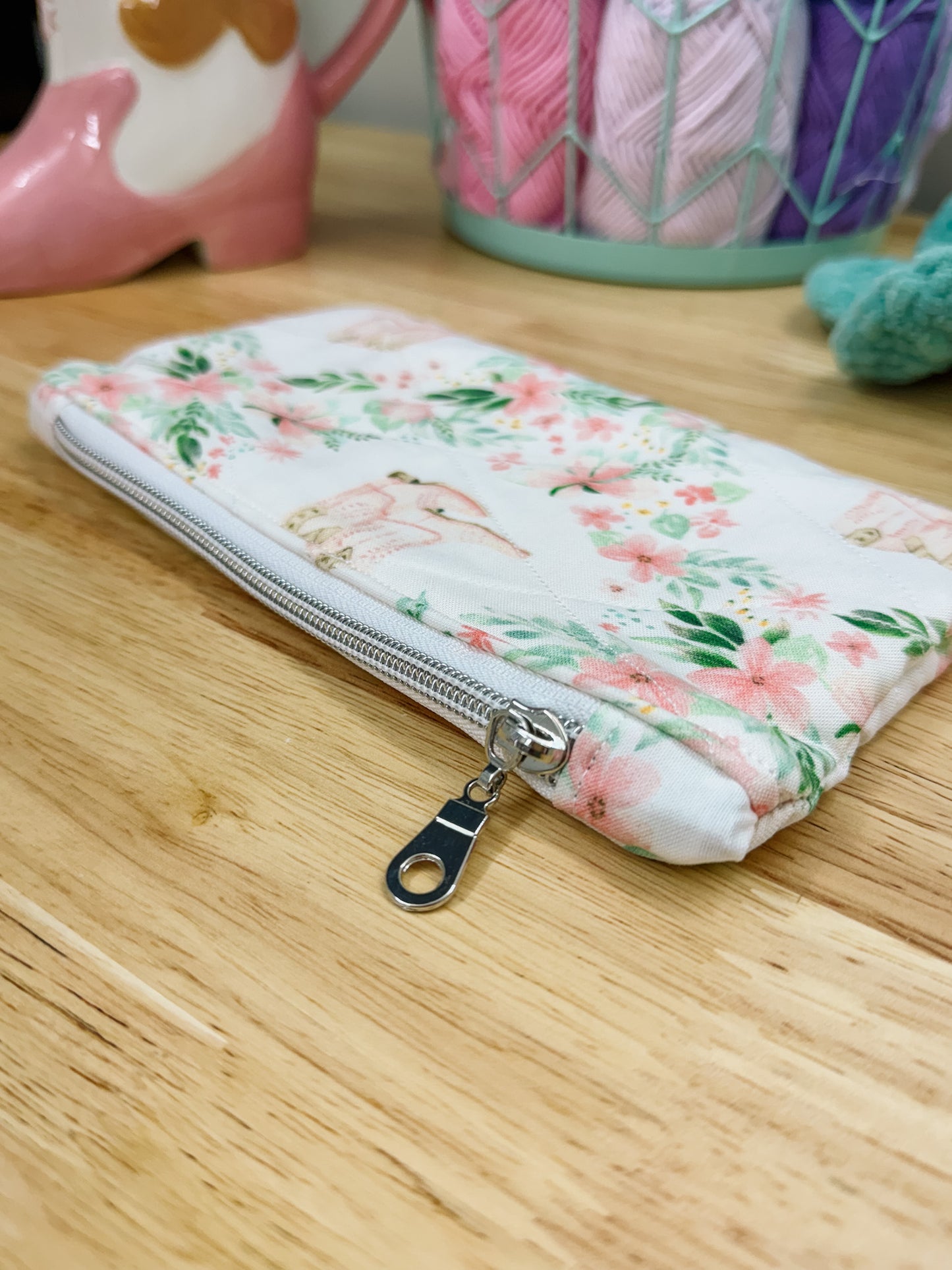 Pink Cowboy Boots & Green Floral Flat Quilted Pouch