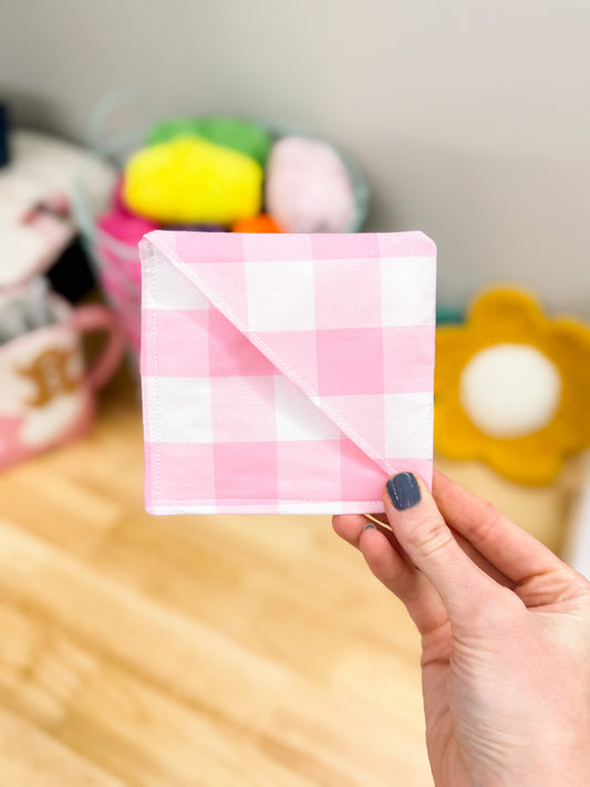 Pink Plaid Fabric Corner Bookmark