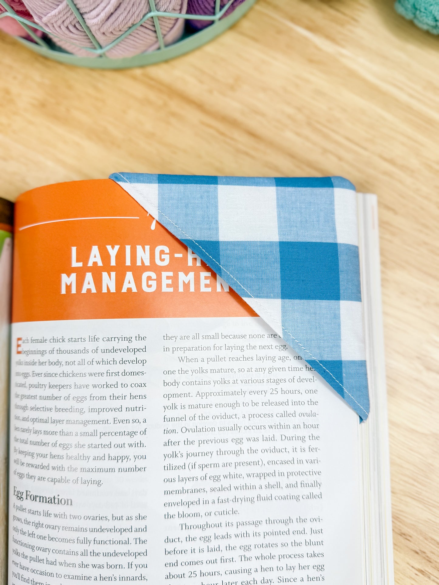 Blue Plaid Fabric Corner Bookmark