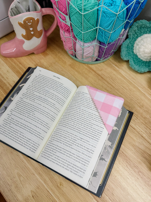 Pink Plaid Fabric Corner Bookmark