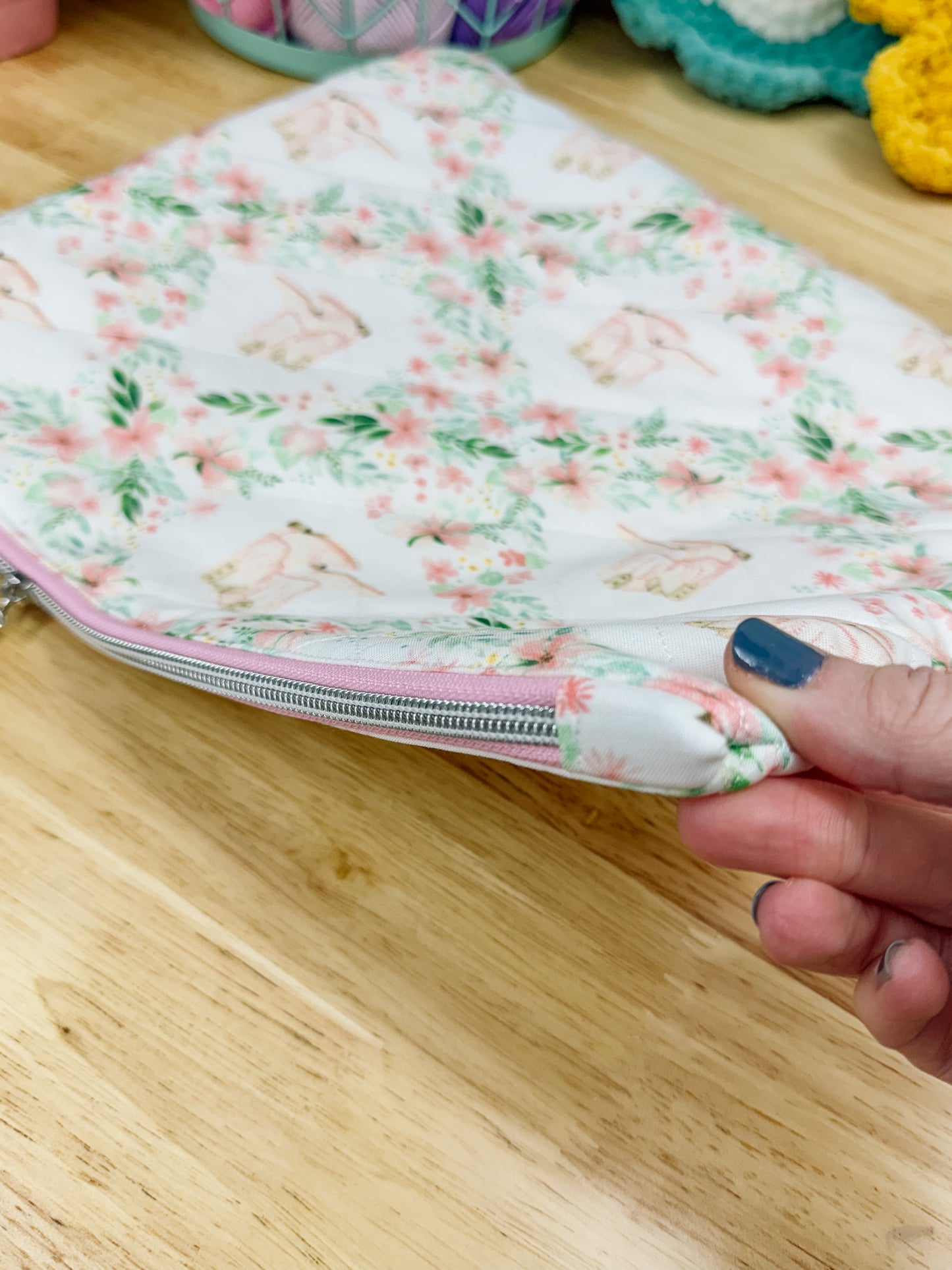 Pink Cowboy Boots Floral Quilted Laptop Sleeve