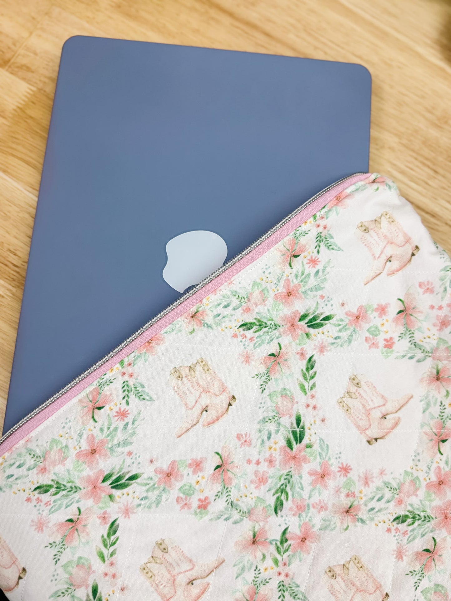 Pink Cowboy Boots Floral Quilted Laptop Sleeve