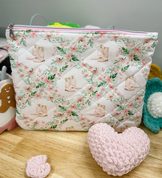 Pink Cowboy Boots Floral Quilted Laptop Sleeve