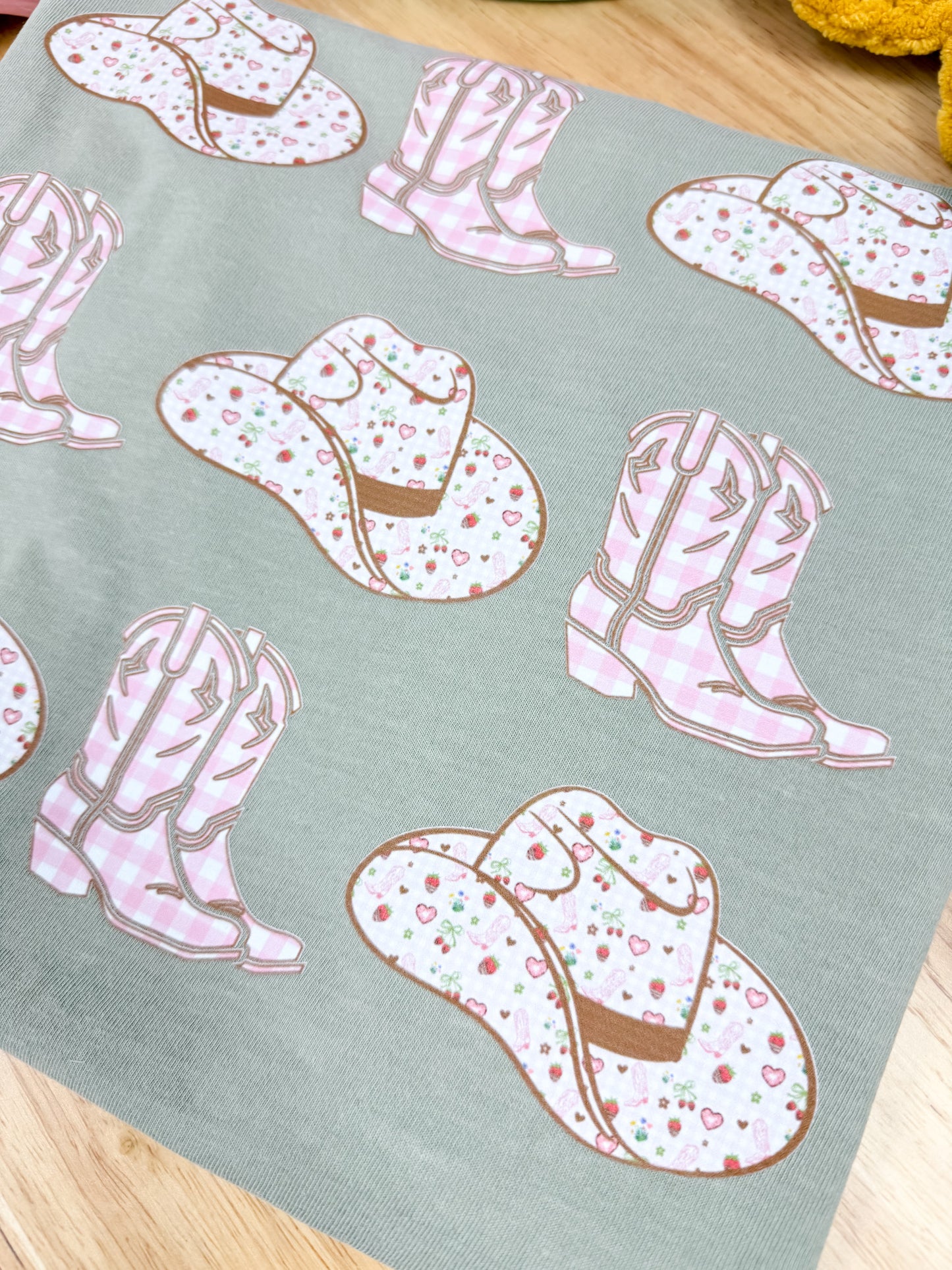 Pink Plaid Cowboy Boots & Hat T-Shirt