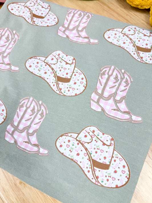 Pink Plaid Cowboy Boots & Hat T-Shirt