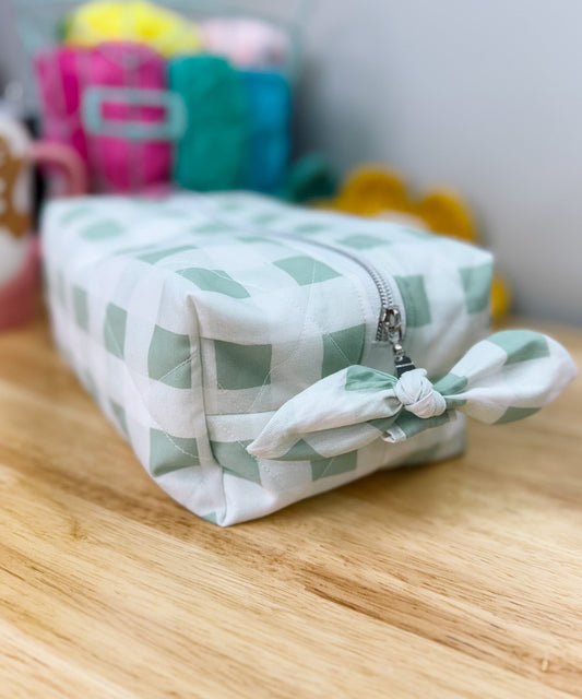 Green Gingham Jumbo Quilted Bow Bag
