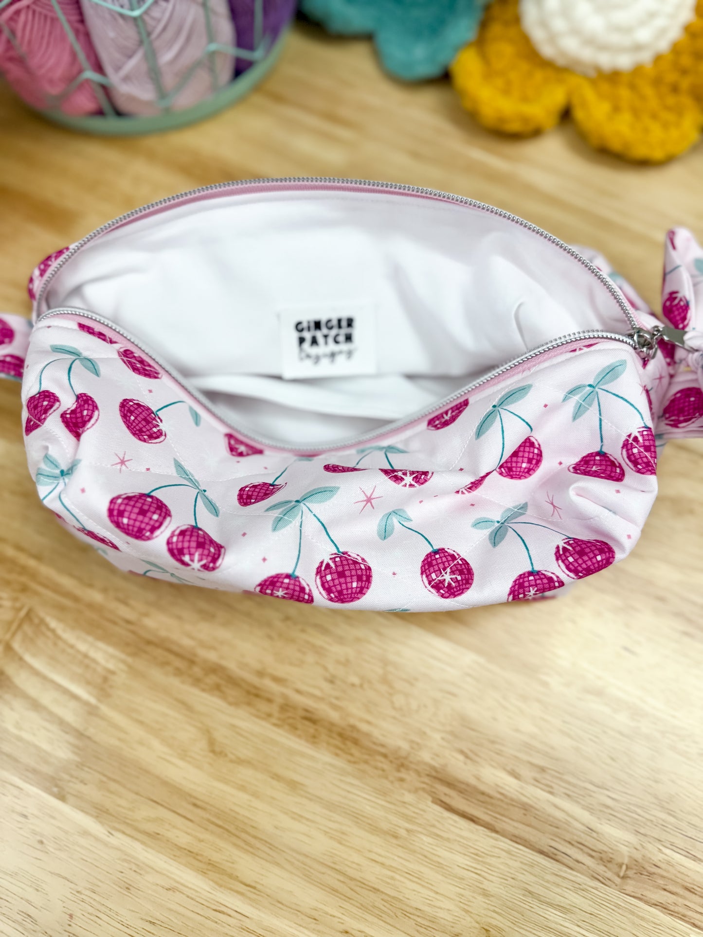 Pink Disco Cherry Quilted Makeup Bag