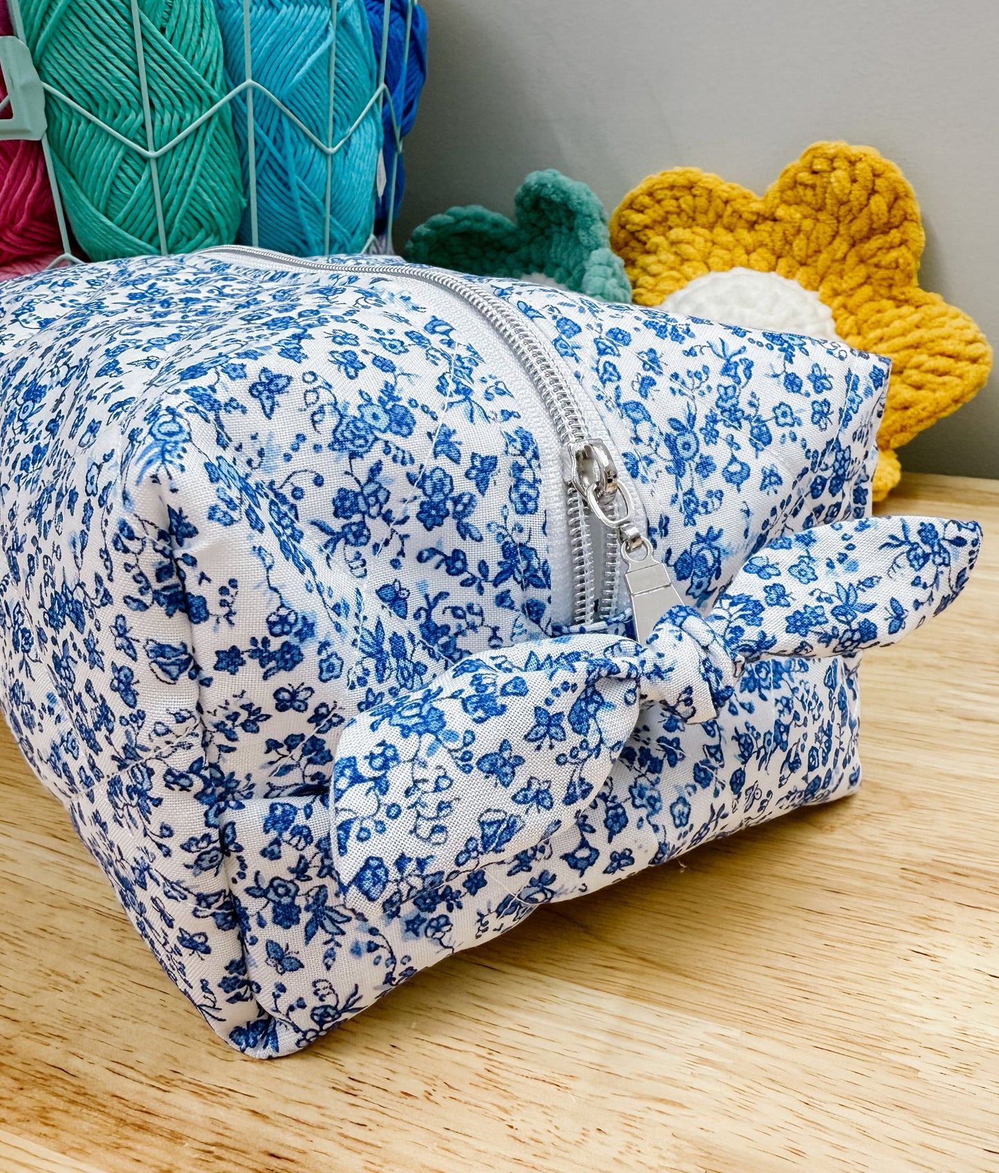 Vintage Blue Floral Large Quilted Boxy Bag