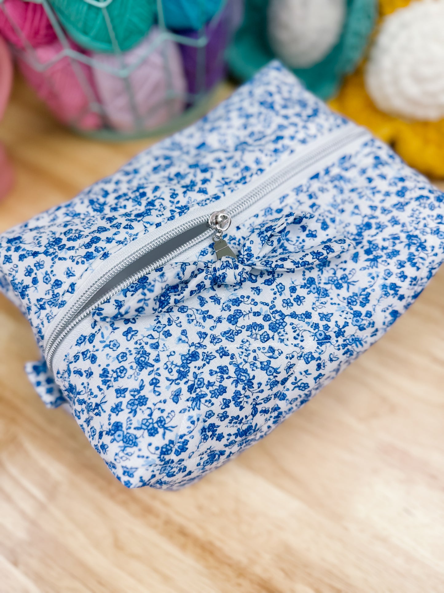 Vintage Blue Floral Large Quilted Boxy Bag