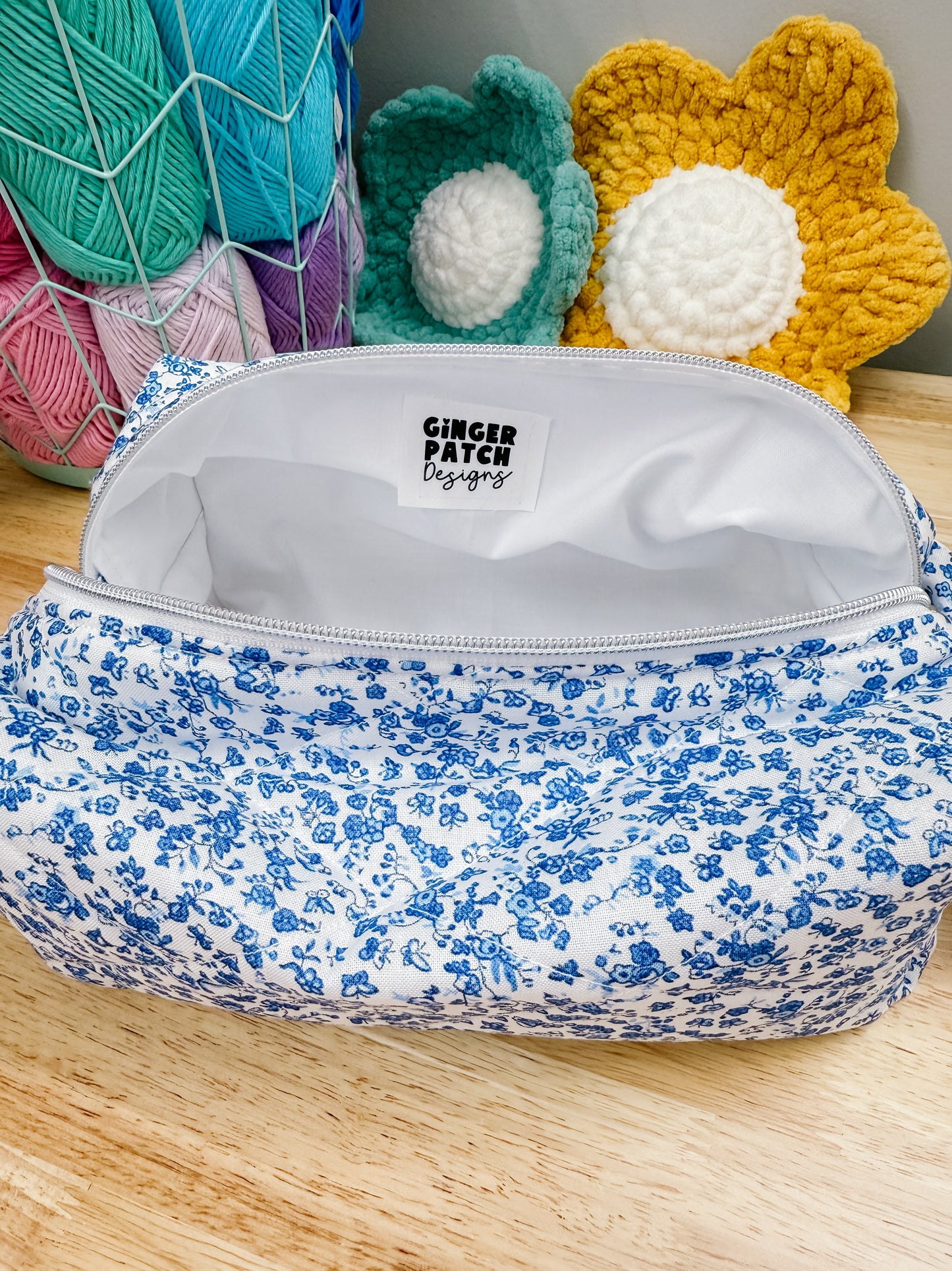 Vintage Blue Floral Large Quilted Boxy Bag