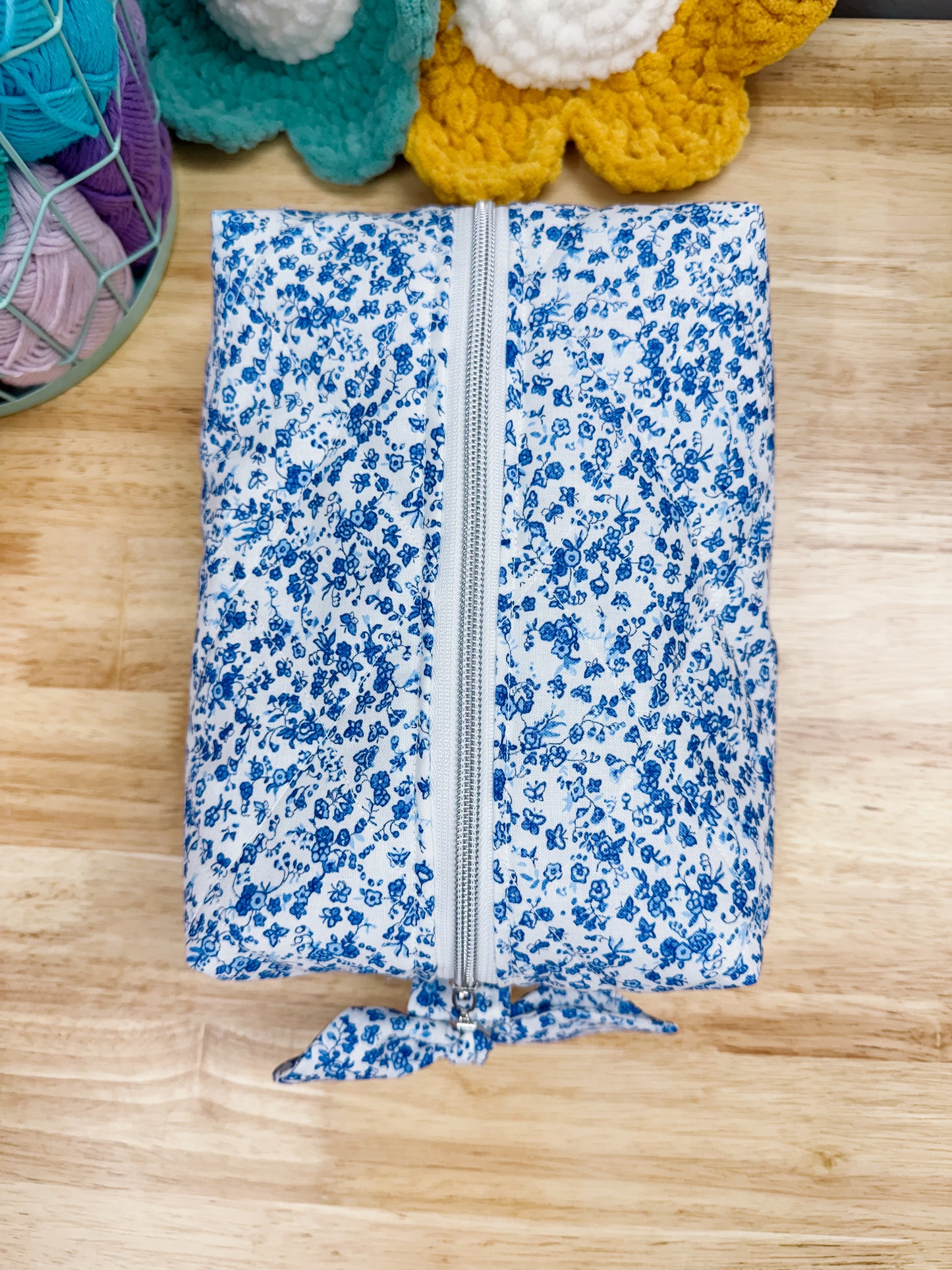 Blue & White Floral Large Quilted Boxy Bag