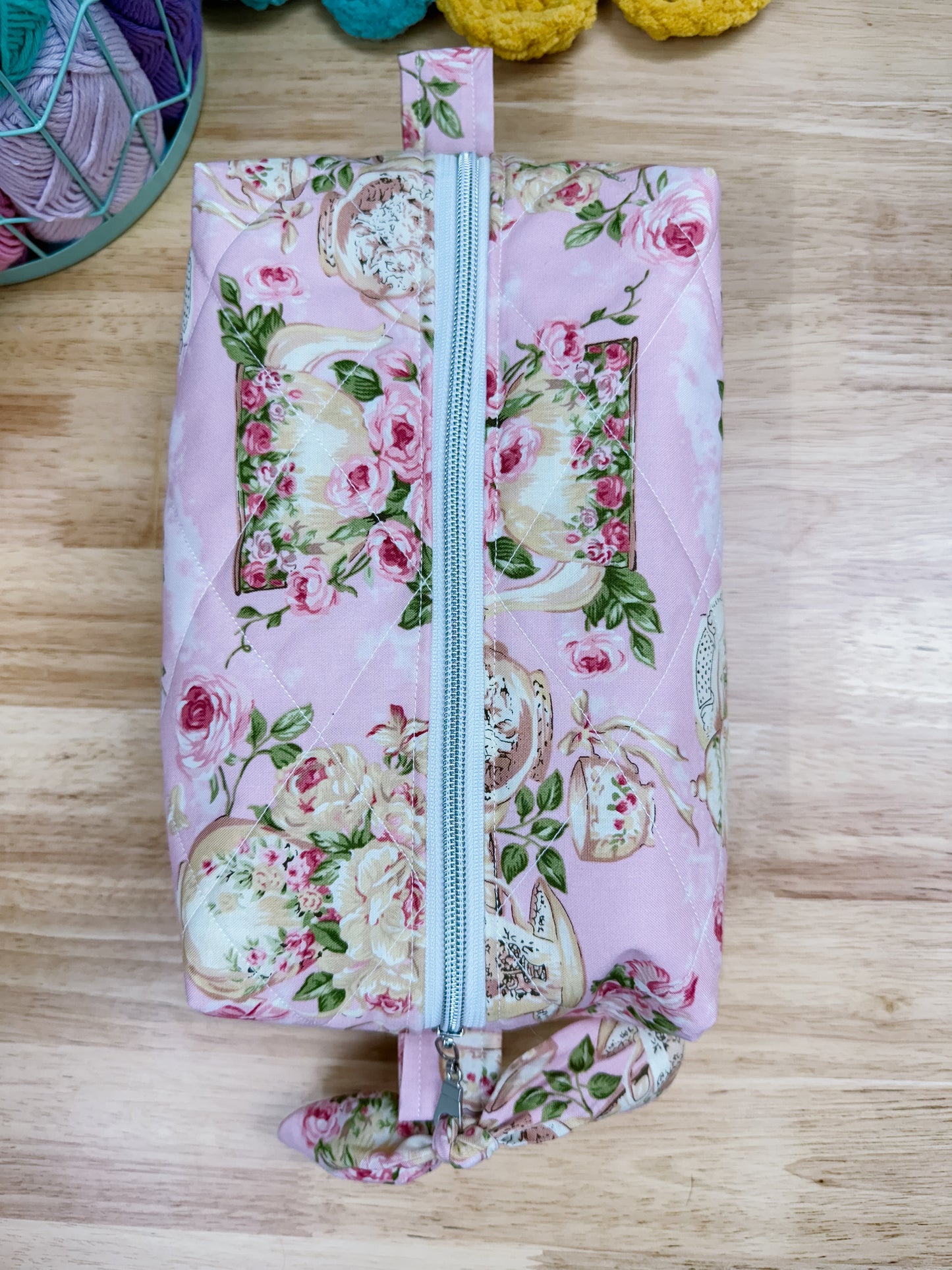 Pink Rose Tea Set Large Quilted Boxy Bag