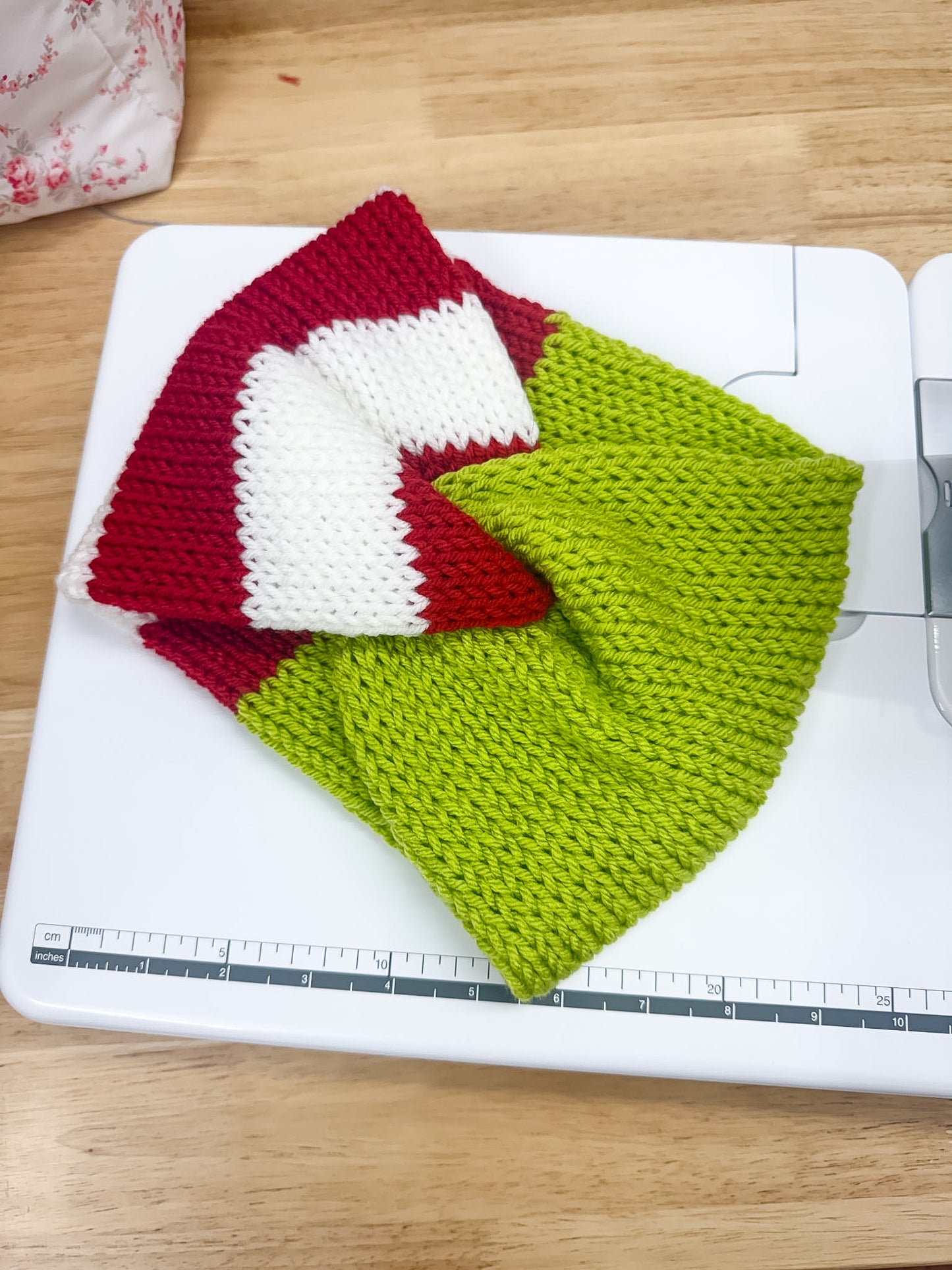 Red, Green & White Twist Knit Earwarmer
