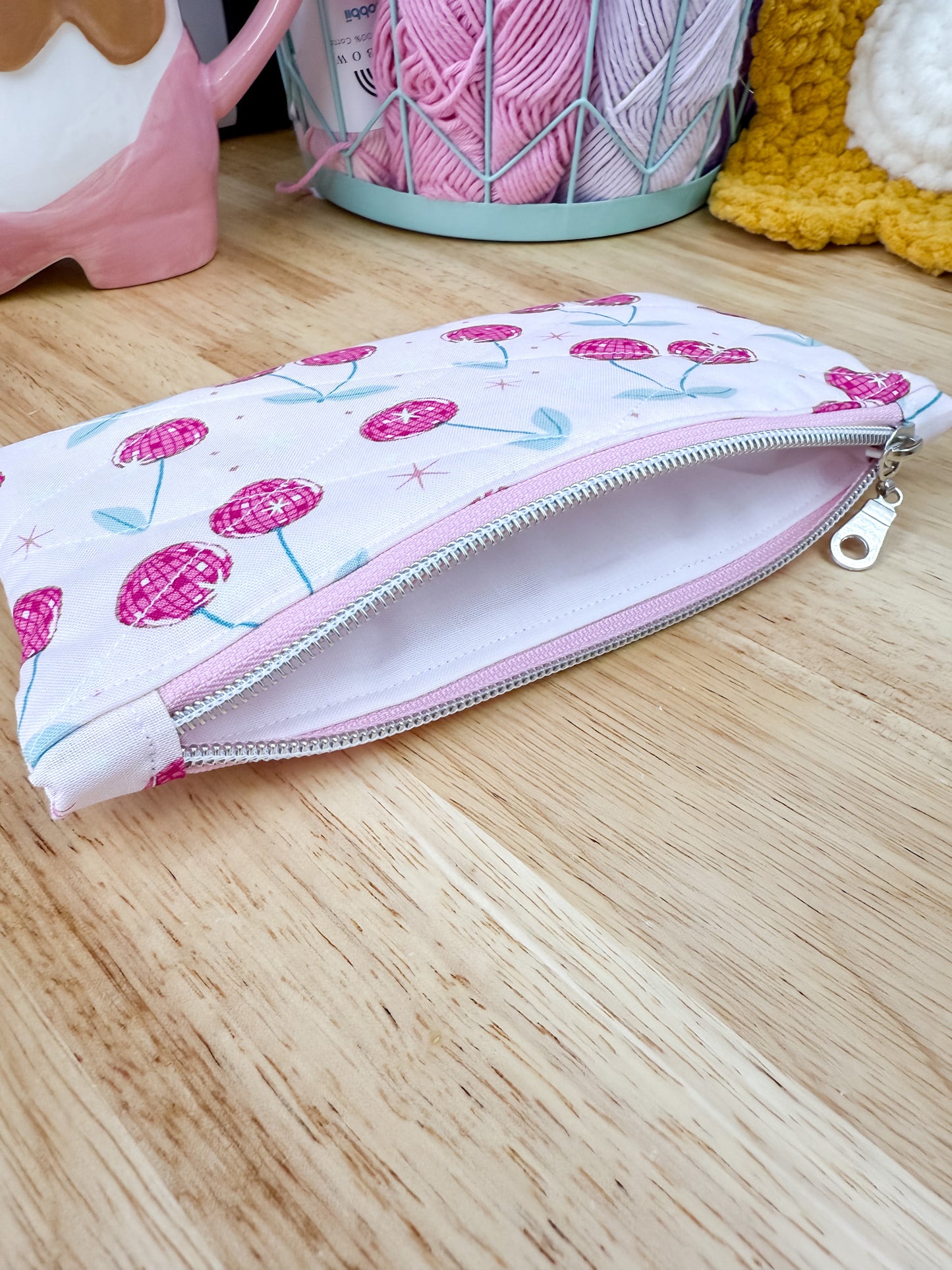 Disco Pink Cherry Flat Quilted Bow Pouch