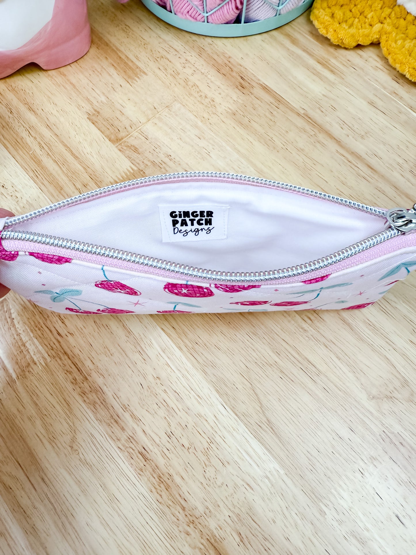Disco Pink Cherry Flat Quilted Bow Pouch