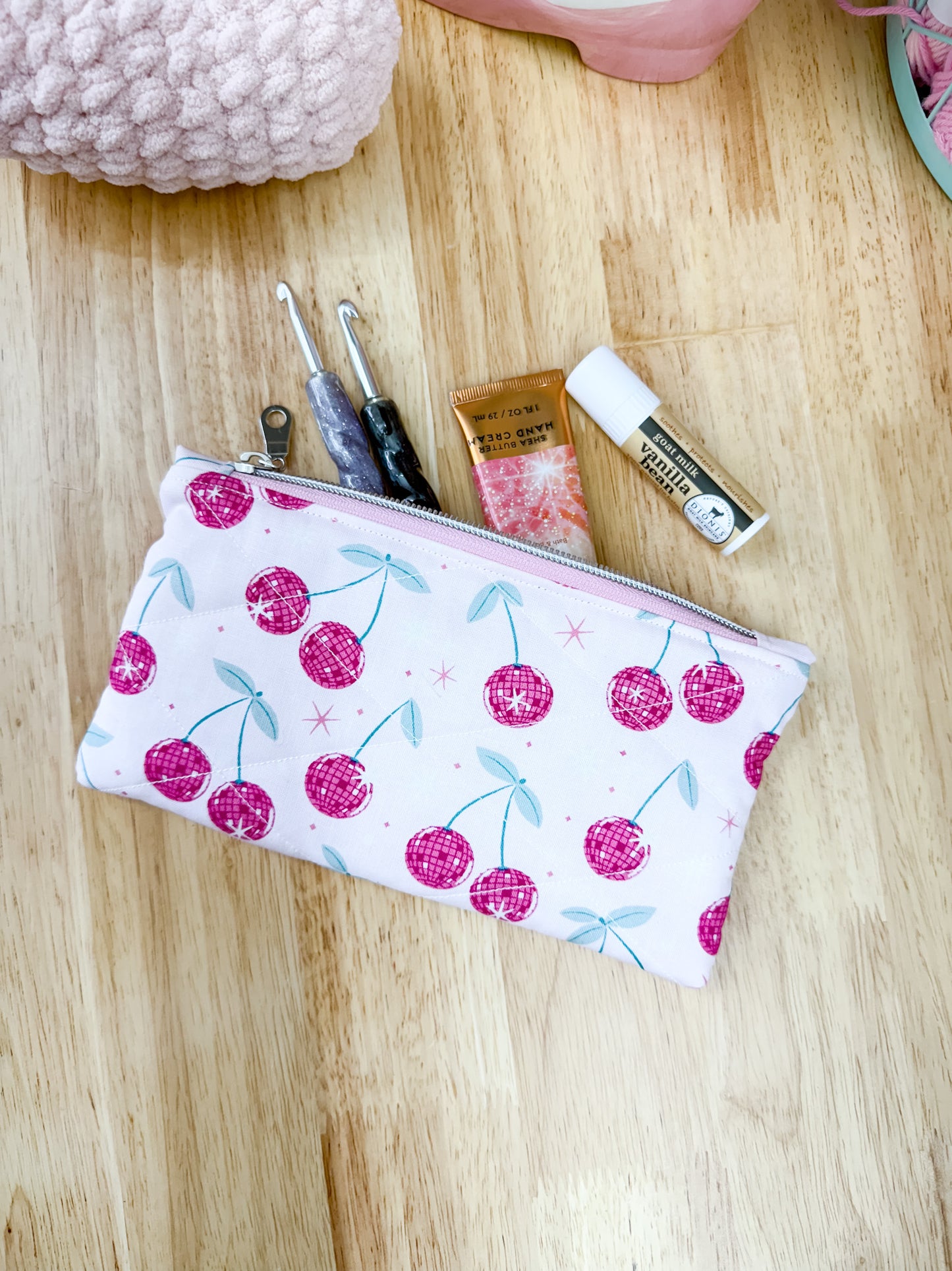 Disco Pink Cherry Flat Quilted Bow Pouch
