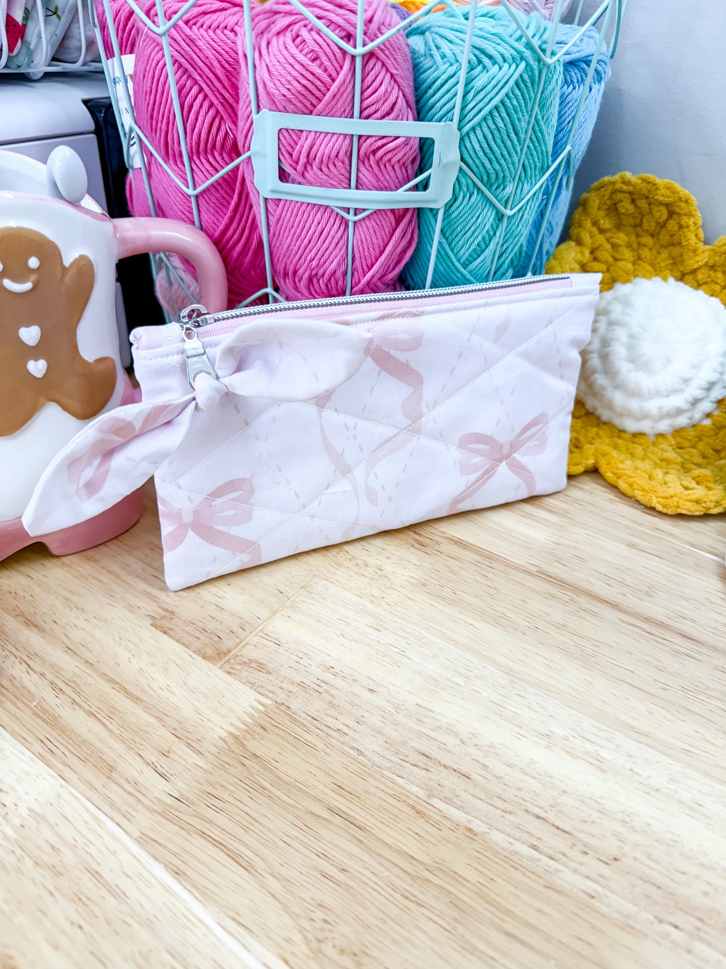 Pink Coquette Bows Makeup Bag Accessories Set