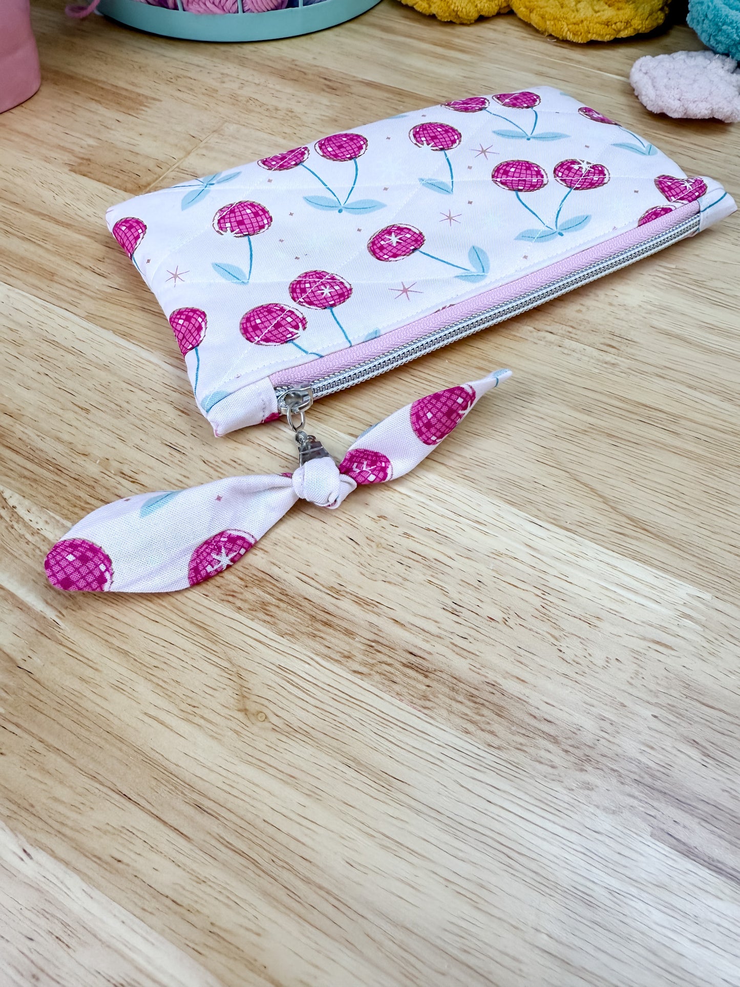 Disco Pink Cherry Flat Quilted Bow Pouch