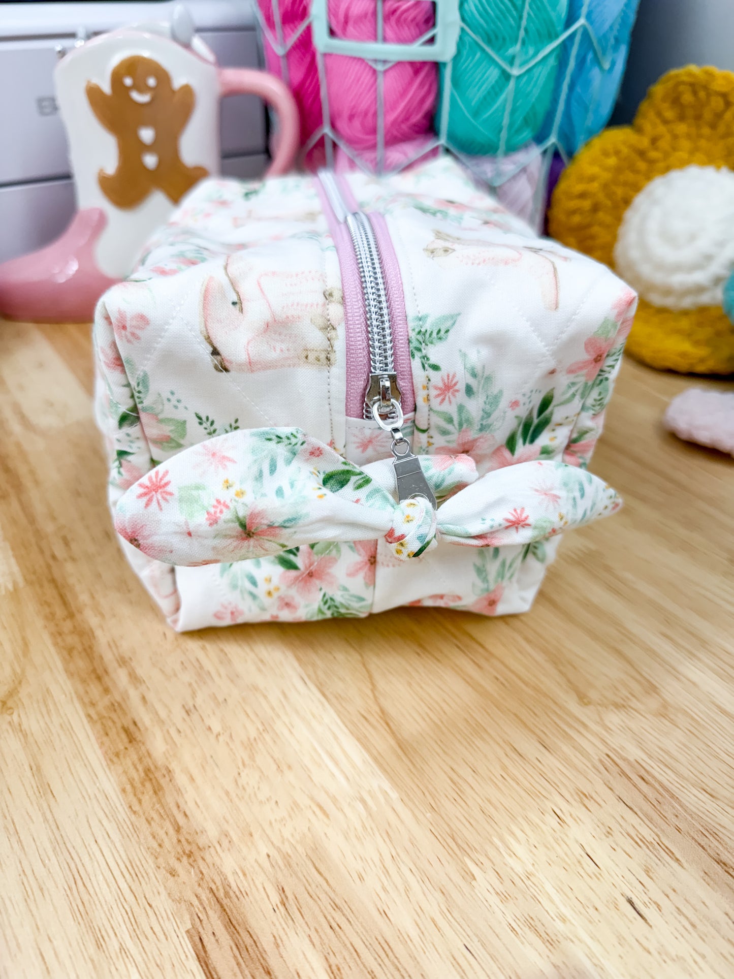 Pink Cowboy Boots & Green Floral Large Boxy Bow Bag