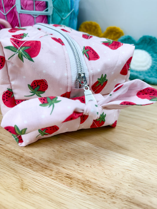 Pink Strawberry Quilted Bow Bag