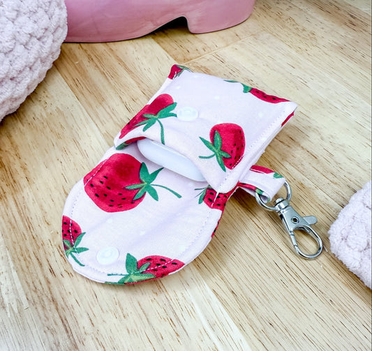Pink Strawberry AirPods Case Keychain